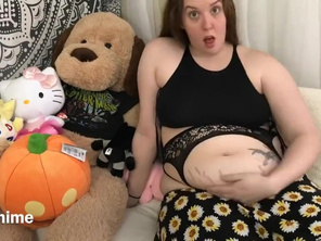 Stuffed Belly in Tight Skirt