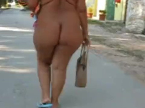 Thick Butt Mommy Nudist Walks to Public Bathroom