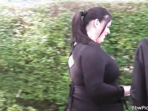 Plump girl picked up and rides man meat