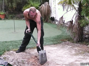 Guy pleases fat blonde neighbor