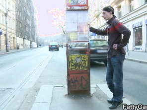 Brunette bbw picks him up in the street for riding