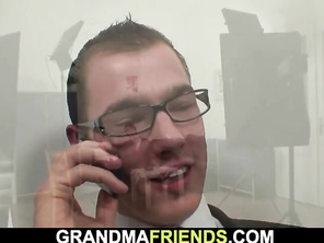 Buxomy plump grandma and boys teenage 3some